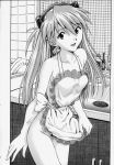  1girl apron asuka_langley_souryuu highres izurumi long_hair monochrome naked_apron neon_genesis_evangelion solo 