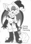  christmas christmas_outfit furry_bomb furry_bomb_2.5 mitsuharu_takura monochrome rouge_the_bat santa_hat sega sonic sonic_the_hedgehog_(series) text 