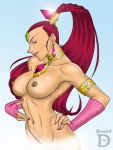  1girl benzod breasts female female_only gerudo jewelry long_hair lots_of_jewelry makeup nabooru nail_polish nintendo nipples nude ocarina_of_time purlo red_hair smile solo the_legend_of_zelda the_legend_of_zelda:_ocarina_of_time toned topless 