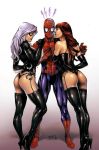 1boy 2_girls 2girls ass big_breasts black_cat comic_book_character corset ed_benes felicia_hardy garter_belt garter_straps long_hair male male/female marvel mary_jane_watson spider-man spider-man_(series) stockings tagme