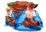 1girl 1girl all_fours animal_genitalia anus blonde_hair blue_eyes blush crap-man double_penetration hair happy happy_sex human insect interspecies looking_back metroid nintendo open_mouth penis pussy pussy ripper samus_aran sex smile steam sweat torn_clothes torn_clothing vaginal vaginal_penetration vaginal_sex zero_suit_samus