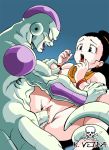 1boy 1girl alien bed black_hair breasts chichi clitoris dragon_ball dragon_ball_z frieza hair hair_bun interspecies k._veira_(artist) k.veira missionary monster nipples no_bangs oekaki penis pussy rape sex spread_legs uncensored vaginal