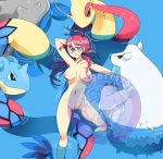 1girl beartic breasts female female_human glasses hairless_pussy kanna_(pokemon) lapras looking_at_viewer lorelei milotic nude pokemon pokemon_(creature) pussy