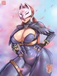 abs alluring athletic_female big_breasts bodysuit cleavage female_abs fingerless_gloves fit_female fox_mask gauntlets kitsune kunimitsu long_hair long_pigtails masked milf mole_under_mouth namco ninja red_hair skintight_suit tekken tekken_1 tekken_2 tekken_tag_tournament tekken_tag_tournament_2 thick_thighs tomo_zeta