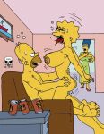 ahegao ass beer breasts cheating couch cowgirl_position father_and_daughter homer_simpson incest lisa_simpson marge_simpson nude smile surprised the_fear the_simpsons walk-in yellow_skin