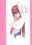 1_female 1_girl 1girl armpit_hair armpits bespectacled breasts brown_hair female female_only female_solo glasses green_hair hairband hairy high_resolution lips long_hair looking_at_viewer makinami_mari_illustrious mostly_nude neon_genesis_evangelion nipples number solo solo_female very_high_resolution watanabe_yasuaki