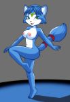 bbmbbf blue_fur blue_hair breasts canine circlet female fox green_eyes hair krystal looking_at_viewer nintendo nipples palcomix short_hair smile solo star_fox video_games