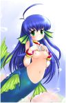 1girl blue_hair blush breasts cute fins green_eyes long_hair madou_monogatari mermaid monster_girl puyo_puyo puyopuyo seriri solo tears very_long_hair