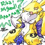 1_anthro 1_female 1_female_anthro 1_girl anthro anthro_canine anthro_fox anthro_vixen arm_warmers blush breasts canine clitoris closed_eyes detached_sleeves digimon english_text female female_anthro female_anthro_fox female_renamon fox fur furry lowres mostly_nude motion_lines open_mouth renamon sitting solo spread_legs tail text toei_animation tongue vaginal_insertion vibrator vixen white_fur yellow_fur yin_yang