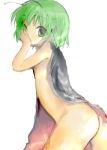 1girl antennae ass cape female flat_chest green_eyes green_hair insect_girl naked_cape nude short_hair solo touhou wriggle_nightbug