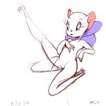 1girl cat eyeshadow felid feline furry leg_up motion_lines mr._x_(artist) nail_polish naked ribbon signature tom_and_jerry toodles toodles_galore white_background white_fur