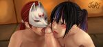  1boy 1boy2girls 2_girls 2girls alluring big_penis black_and_red_and_purple_hair burn_scar collaborative collaborative_fellatio double_fellatio fellatio ffm_threesome fox_mask jori jori_(pixiv_artist) kitsune_marks kitsune_mask kunimitsu kunimitsu_(tekken) kunimitsu_ii lavender_eyes licking_penis mask milf mother_&amp;_daughter namco oral penis_lick pov red_hair sex shin_kamiya tekken tekken_1 tekken_2 tekken_7 tekken_tag_tournament tekken_tag_tournament_2 threesome uncensored 