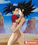  2_girls bitch black_hair caulifla closed_eyes dark-skinned_female dark_skin dragon_ball dragon_ball_super female_sub hooker kale_(dragon_ball) kissing nude sex_invitation sexually_suggestive srjorgeromero submission 