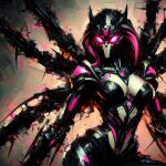 ai_generated breasts decepticon glowing_eyes helmet mask masked mecha mechanical mechanical_tentacles mechanophilia pink_eyes robot_girl tentacle transformers