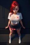 ai_generated big_breasts cheerleader_uniform night nipples_visible_through_clothing red_hair scared schoolgirl younger_female