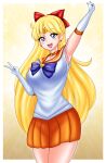  1girl aino_minako alluring big_breasts bishoujo_senshi_sailor_moon blonde_hair blue_eyes cleavage minako_aino pin_up sailor_venus school_uniform shirt skirt treezero 