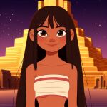  ai_generated aztec_pyramid bare_midriff brown_eyes brown_hair chel dreamworks long_hair strapless the_road_to_el_dorado 