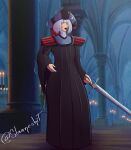  akkoo17 black_robe claude_frollo disney genderswap genderswap_(mtf) purple_hair slaaneshit sword the_hunchback_of_notre_dame 