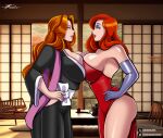 2_girls bleach breast_press bushinryu11 crossover disney jessica_rabbit matsumoto_rangiku orange_hair rangiku_matsumoto red_hair symmetrical_docking who_framed_roger_rabbit