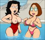  2_girls ahegao big_breasts bikini breasts brown_hair cameltoe family_guy gender_bender genderswap glasses goth goth_girl meg_griffin nerd nerdy_female one-piece_swimsuit pink_bikini pool red_swimsuit sexfightfun_(character) smile smiley_face swimsuit tan_line tsf water yuri 