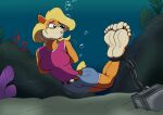 1girl air_bubbles anthro bandicoot barefoot big_breasts bondage breasts bubbles cameltoe clothed crash_bandicoot_(series) drowning feet female fetish foot_fetish furry naughty_dog ocean raxelmaestro_(artist) ricowolfdog sea solo sony_interactive_entertainment tawna_bandicoot underwater water