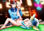 1boy 1girl bbmbbf blue_eyes blue_hair breasts brown_eyes brown_hair hilbert lying_down nintendo nude one_eye_closed palcomix pokemon pokemon_(game) pokemon_black_and_white pokemon_bw pokepornlive vaginal vaginal_penetration vaporeon