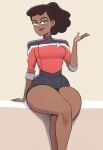 ai_generated beckett_mariner blush brown_skin crossed_legs long_hair looking_at_viewer miniskirt ponytail sitting star_trek:_lower_decks thick_thighs