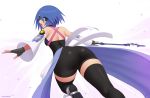  aqua_(kingdom_hearts) ass big_ass big_breasts breasts dat_ass female keyblade kingdom_hearts kuroonehalf looking_at_viewer looking_back solo weapon 