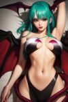 1girl ai_generated bat_wings big_breasts bikini_top darkstalkers female_only frosting.ai green_hair head_wings headwings long_hair looking_at_viewer morrigan_aensland pelvic_curtain vampire_savior