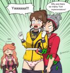 1boy 2_girls brown_hair couple masaru_pokemon panties pokemon yuuri_(pokemon)