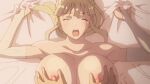 ahegao anime azul_(kohakuiro_no_hunter) bed big_breasts breast_groping breasts cabin erica_amber erika_amber gif groping hentai kohakuiro_no_hunter loop massive_breasts nipple_pinch nude sheet_grab solo_focus voluptuous