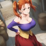 1girl ai_generated big_breasts breasts brown_eyes cf cleavage clothed_female dragon_quest dragon_quest_viii female_focus high_res jessica_albert long_hair patreon patreon_reward red_hair solo_female stable_diffusion teen twin_tails video_game_character video_game_franchise