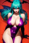 1girl ai_generated big_breasts darkstalkers female_only frosting.ai green_hair head_wings huge_breasts looking_at_viewer morrigan_aensland solo_female vampire_savior