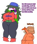  2022 angry big_ass big_breasts big_thighs dark_green_hair edit fakerjeff fakerjeniffer friday_night_funkin friday_night_funkin_mod hiperfriend jp20414(artist) orange_clothes orange_hair orange_text purple_text red_eyes size_difference traced 