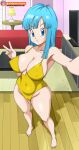  1girl big_breasts bitch blue_hair dragon_ball foxybulma hooker long_hair maron medium_hair sex_invitation sexually_suggestive solo_female solo_focus swimsuit 