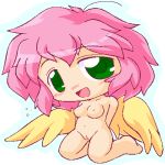 1:1 1:1_aspect_ratio 1girl bad_id bad_pixiv_id blush breasts chibi female female_only green_eyes happy harpy harpy_(puyopuyo) lowres madou_monogatari naked naked_female nipples no_bra no_panties nude nude_female pink_hair pixel_art pussy puyo_puyo short_hair solo wings