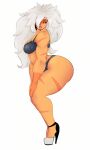  1girl alien_girl big_ass big_breasts cute jasper_(steven_universe) lingerie milf muscular_female orange_skin platform_shoes posing seductive sexy_pose white_hair 