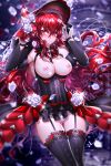 1girl 1girl 1girl asymmetrical_gloves bangs been big_breasts black_legwear black_sleeves blurry blurry_background blush breasts cowboy_shot detached_sleeves elesis_(elsword) elsword embarrassed eyebrows_visible_through_hair floating_hair flower garter garter_straps gloves gluteal_fold hair_between_eyes hat high_resolution holding holding_flower large_filesize lingerie long_hair long_sleeves nipples panties parted_lips red_eyes red_hair red_headwear rose shiny shiny_hair showgirl_skirt sparkle standing stockings sun_hat sweatdrop thigh_gap underwear very_high_resolution very_long_hair white_flower white_panties white_rose white_underwear