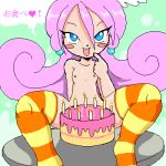  birthday_cake birthday_candles cake_(food) candle flat_chest food heart lowres madou_monogatari naughty_face nude puyo_puyo puyo_puyo_fever puyopuyo raffine thighhighs translated 