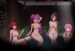  anna_(fire_emblem) black_hair breasts fire_emblem fire_emblem_if kagero_(fire_emblem) mitama_(fire_emblem) navel nipples nude onsen orochi_(fire_emblem) pink_hair purple_hair pussy red_hair 