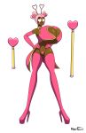 choker cleavage cleavage_cutout commission female heart heart_antennae heart_birthmark heart_buns heart_c-string heart_cleavage_cutout heart_eyes heart_gem hyperflannel magical_girl original original_character smile solo staff wand weapon xubori_ki