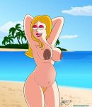 american_dad beach big_breasts edit francine_smith implied_incest incest_child large_areolae leaking_milk lisalover milk posing pregnant pregnant_belly pubic_hair tropical