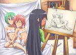 blush easel flat_chest hiyori_tamura iwasaki_minami kobayakawa_yutaka lucky_star minami_iwasaki modeling nosebleed painting sefuart speh tamura_hiyori yuri yutaka_kobayakawa