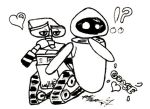  eve eve_(wall-e) goosing monochrome pixar tagme wall-e wall-e_(character) 