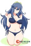  1girl big_breasts bikini blue_bikini blue_swimsuit cleavage female_only fire_emblem fire_emblem_awakening kneel lucina lucina_(fire_emblem) nintendo noboru_(pixiv_21804557) noboru_revista swimsuit thick_thighs wide_hips 