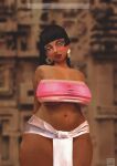  1girl arms_behind_back bandeau bangs bare_shoulders big_breasts black_hair blunt_bangs blurry_background breasts brown_eyes chel_(the_road_to_el_dorado) cleavage clothing cowboy_shot dark-skinned_female dark_skin dummymummymommy earrings female_only high_resolution jewelry lips loincloth long_hair looking_at_viewer makeup midriff navel pelvic_curtain smile standing strapless the_road_to_el_dorado thick_thighs thighs under_boob very_dark_skin wide_hips 