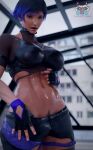 1girl 3d abs alluring athletic athletic_female bandit3dx bare_midriff big_breasts black_and_purple_hair blue_hair female_abs female_focus female_only fit_female hourglass_figure muscle_tone namco navel pubes pubic_hair pubic_hair_peek reina_(tekken) sweat tagme tekken tekken_8 toned toned_female wide_hips