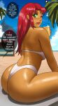  1girl 2024 ass beach big_ass big_breasts bikini blush dat_ass dc_comics dialogue echosaber english_dialogue english_text fat_ass female flat_belly koriand&#039;r looking_at_viewer looking_back older older_female orange_juice rachel_roth raven_(dc) solo starfire swimsuit teen_titans thong thong_bikini tongue_out white_bikini white_swimsuit young_adult young_adult_female young_adult_woman 