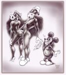  2004 anthro anthro_only bivouac clarabelle_cow disney fur furry furry_only horace_horsecollar mickey_mouse monochrome nipples penis public_domain testicle trio 