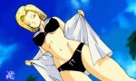  1girl 1girl android_18 bikini blonde_hair dragon_ball nude panties sex_invitation sexually_suggestive short_hair 